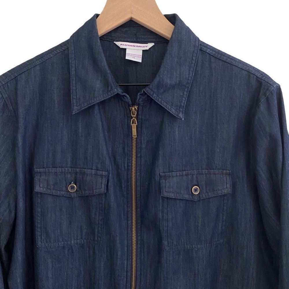 Allison Daily Size 14 Denim Zip Up Chambray Denim Shirt - Picture 2 of 10